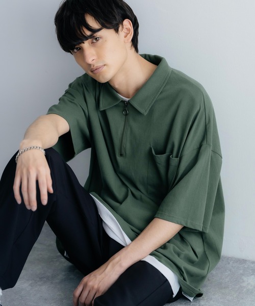 Rocky Monroe(ロッキーモンロー)の「オーバーサイズ 別注 襟付きハーフジップポケットTシャツ(Tシャツ/カットソー・メンズ・ホワイト/ブラック/ブルー/グリーン/チャコール・M/L)」の17枚目の写真