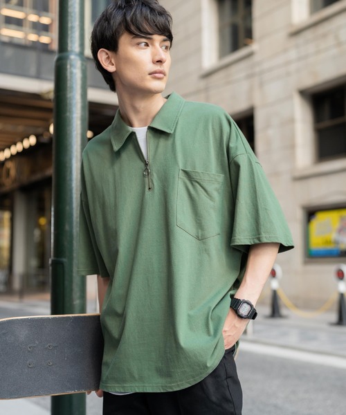 Rocky Monroe(ロッキーモンロー)の「オーバーサイズ 別注 襟付きハーフジップポケットTシャツ(Tシャツ/カットソー・メンズ・ホワイト/ブラック/ブルー/グリーン/チャコール・M/L)」の14枚目の写真