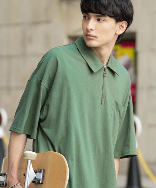 Rocky Monroe(ロッキーモンロー)の「オーバーサイズ 別注 襟付きハーフジップポケットTシャツ(Tシャツ/カットソー・メンズ・ホワイト/ブラック/ブルー/グリーン/チャコール・M/L)」の16枚目の写真