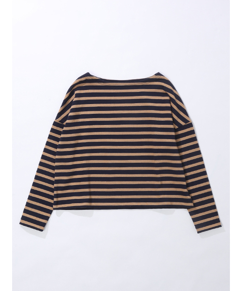 Sheta（シータ）の「ボーダードロップショルダートップ（Tシャツ/カットソー・レディース・ネイビー/ブラウン・FREE）」の2枚目の写真