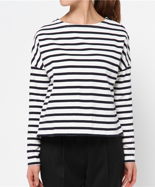 Sheta（シータ）の「ボーダードロップショルダートップ（Tシャツ/カットソー・レディース・ネイビー/ブラウン・FREE）」の3枚目の写真