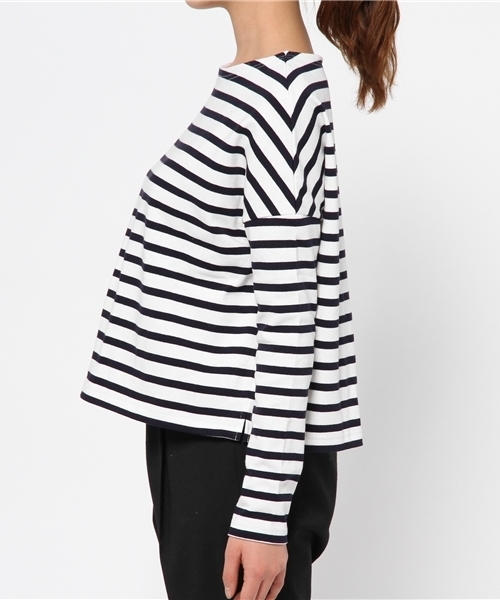 Sheta（シータ）の「ボーダードロップショルダートップ（Tシャツ/カットソー・レディース・ネイビー/ブラウン・FREE）」の4枚目の写真