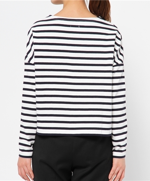 Sheta（シータ）の「ボーダードロップショルダートップ（Tシャツ/カットソー・レディース・ネイビー/ブラウン・FREE）」の5枚目の写真