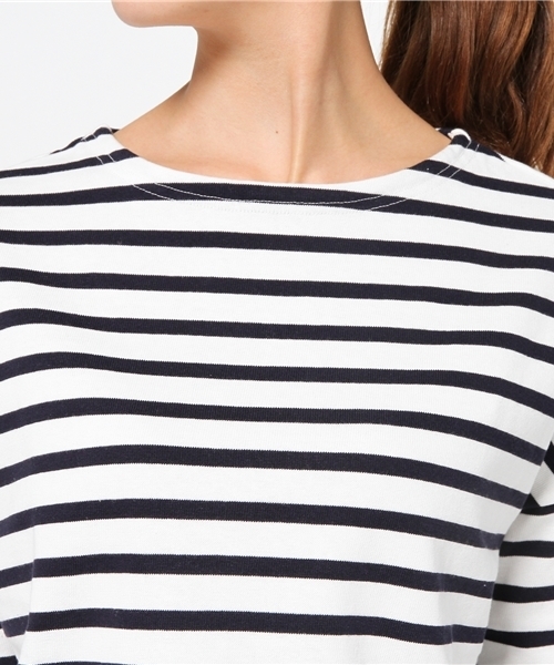 Sheta（シータ）の「ボーダードロップショルダートップ（Tシャツ/カットソー・レディース・ネイビー/ブラウン・FREE）」の6枚目の写真