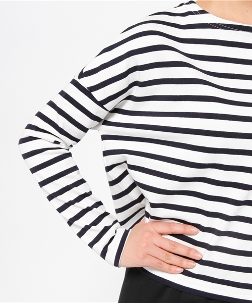 Sheta（シータ）の「ボーダードロップショルダートップ（Tシャツ/カットソー・レディース・ネイビー/ブラウン・FREE）」の7枚目の写真