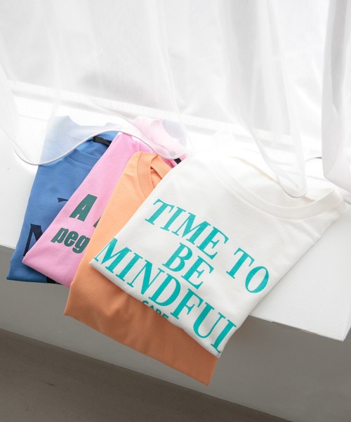 Heather（ヘザー）の「カラーロゴコンパクトT　356604（Tシャツ/カットソー・レディース・オフホワイト/オレンジ/ブルー/ピンク・FREE）」の2枚目の写真