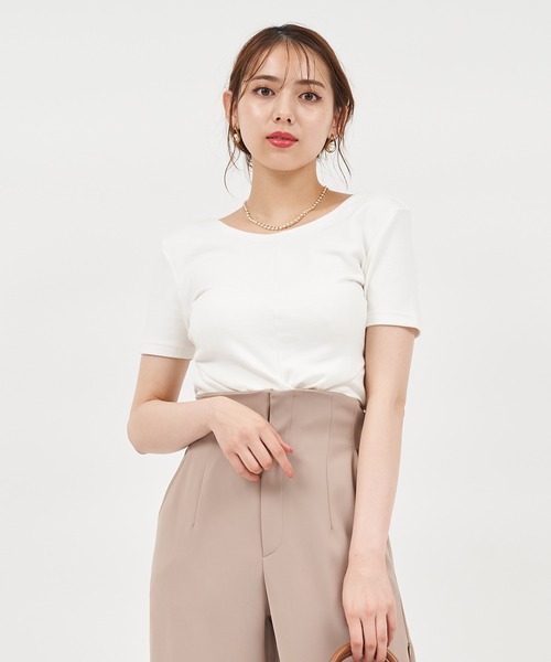 ROYAL PARTY(ロイヤルパーティー)の「2WAYねじりカットトップス(Tシャツ/カットソー・レディース・オフホワイト/ピンク/ブラック・FREE)」の6枚目の写真