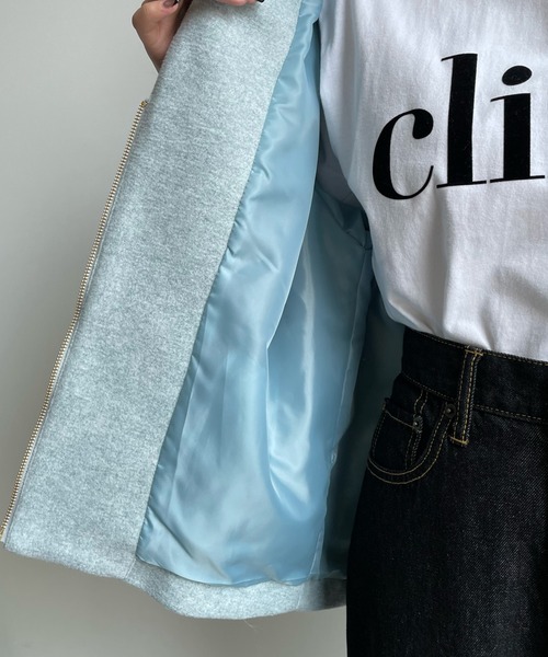 DouDou(ドゥドゥ)の「【WEB限定】WOOLY Vネックハーフコート(その他アウター・レディース・サックスブルー/ブラック/アイボリー・FREE)」の9枚目の写真