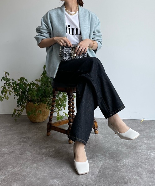 DouDou(ドゥドゥ)の「【WEB限定】WOOLY Vネックハーフコート(その他アウター・レディース・サックスブルー/ブラック/アイボリー・FREE)」の10枚目の写真