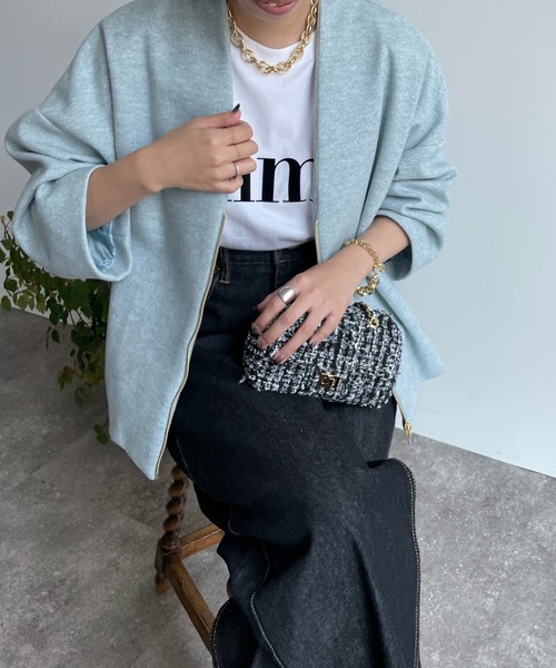 DouDou(ドゥドゥ)の「【WEB限定】WOOLY Vネックハーフコート(その他アウター・レディース・サックスブルー/ブラック/アイボリー・FREE)」の13枚目の写真