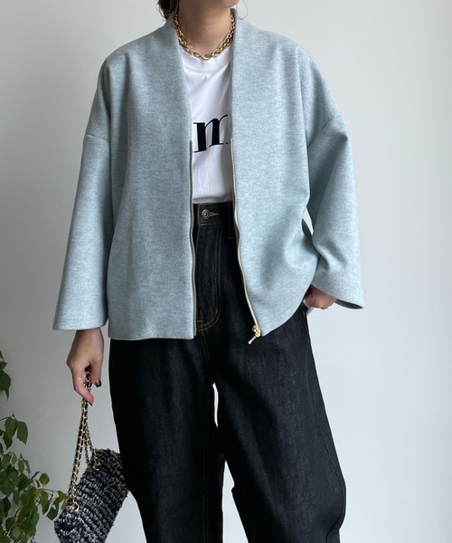 DouDou(ドゥドゥ)の「【WEB限定】WOOLY Vネックハーフコート(その他アウター・レディース・サックスブルー/ブラック/アイボリー・FREE)」の11枚目の写真