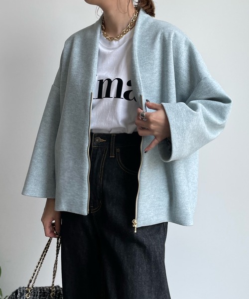 DouDou(ドゥドゥ)の「【WEB限定】WOOLY Vネックハーフコート(その他アウター・レディース・サックスブルー/ブラック/アイボリー・FREE)」の21枚目の写真