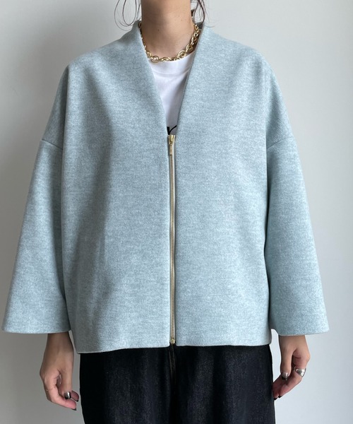 DouDou(ドゥドゥ)の「【WEB限定】WOOLY Vネックハーフコート(その他アウター・レディース・サックスブルー/ブラック/アイボリー・FREE)」の14枚目の写真