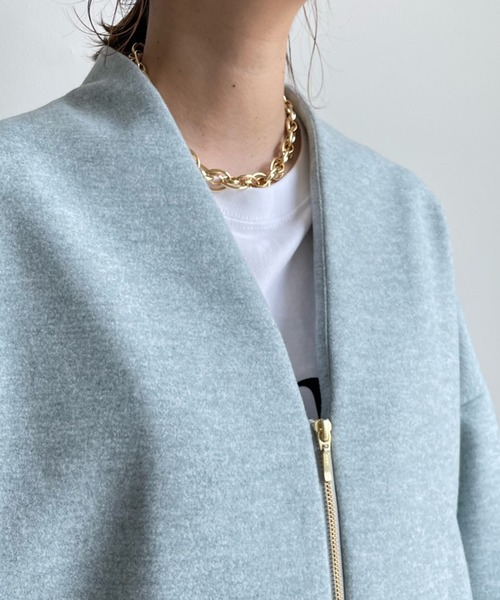 DouDou(ドゥドゥ)の「【WEB限定】WOOLY Vネックハーフコート(その他アウター・レディース・サックスブルー/ブラック/アイボリー・FREE)」の17枚目の写真