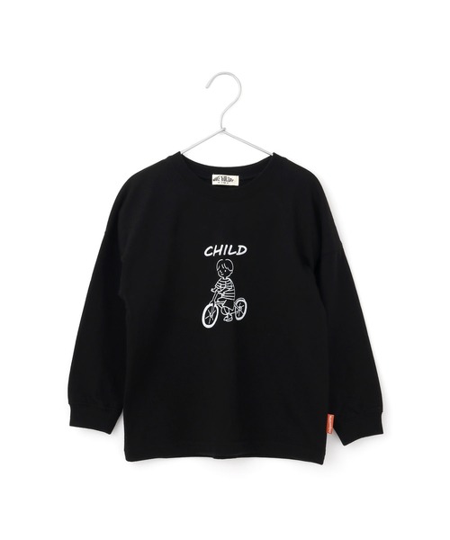 MAKE YOUR DAY(メイクユアデイ)の「チャリンコファミリー長袖Tシャツ■80~140cm(Tシャツ/カットソー・キッズ・ブラック/オフホワイト・80/90/100/110/120/130/140)」の2枚目の写真