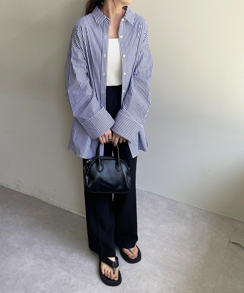 DISCOAT（ディスコート）の「ストライプ袖ワイドビッグシャツ（シャツ/ブラウス・レディース・ネイビー/オレンジ・FREE）」の6枚目の写真