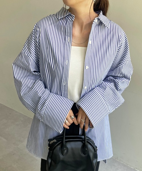 DISCOAT（ディスコート）の「ストライプ袖ワイドビッグシャツ（シャツ/ブラウス・レディース・ネイビー/オレンジ・FREE）」の7枚目の写真