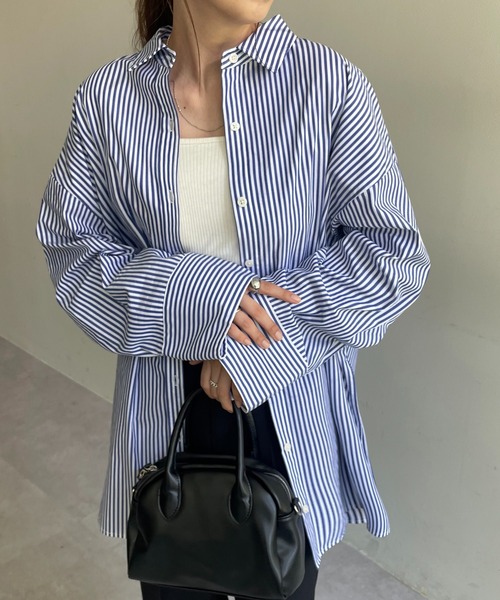 DISCOAT（ディスコート）の「ストライプ袖ワイドビッグシャツ（シャツ/ブラウス・レディース・ネイビー/オレンジ・FREE）」の8枚目の写真