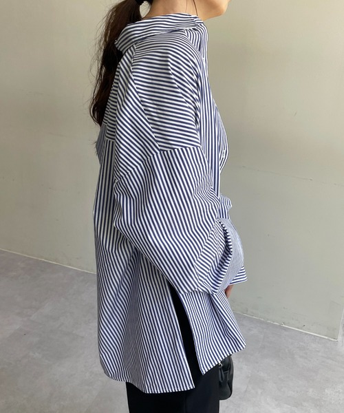 DISCOAT（ディスコート）の「ストライプ袖ワイドビッグシャツ（シャツ/ブラウス・レディース・ネイビー/オレンジ・FREE）」の9枚目の写真