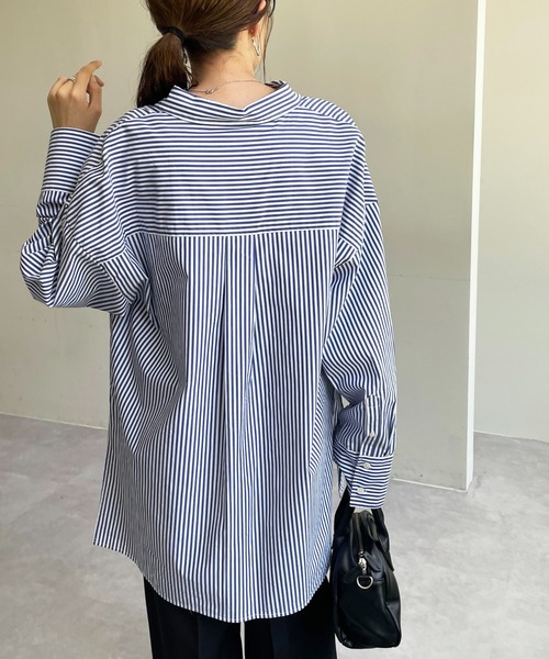 DISCOAT（ディスコート）の「ストライプ袖ワイドビッグシャツ（シャツ/ブラウス・レディース・ネイビー/オレンジ・FREE）」の10枚目の写真