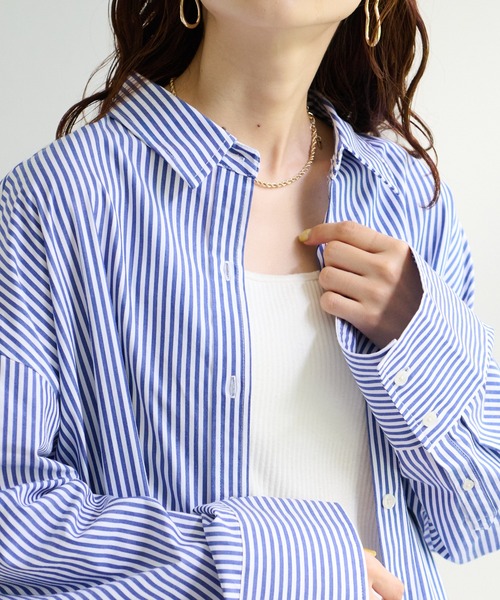 DISCOAT（ディスコート）の「ストライプ袖ワイドビッグシャツ（シャツ/ブラウス・レディース・ネイビー/オレンジ・FREE）」の11枚目の写真