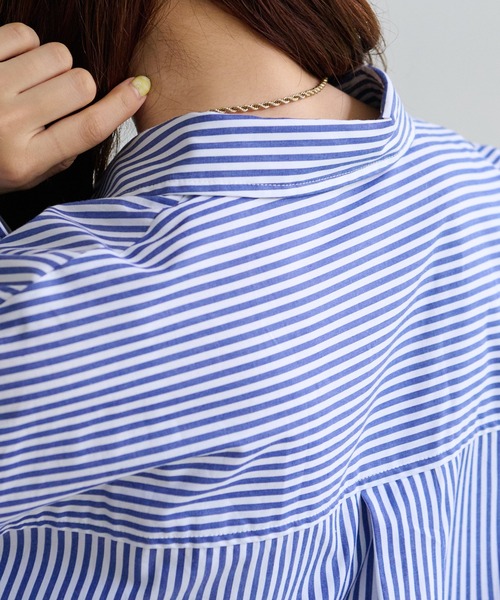 DISCOAT（ディスコート）の「ストライプ袖ワイドビッグシャツ（シャツ/ブラウス・レディース・ネイビー/オレンジ・FREE）」の12枚目の写真