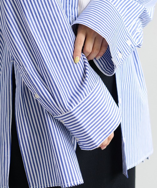 DISCOAT（ディスコート）の「ストライプ袖ワイドビッグシャツ（シャツ/ブラウス・レディース・ネイビー/オレンジ・FREE）」の13枚目の写真