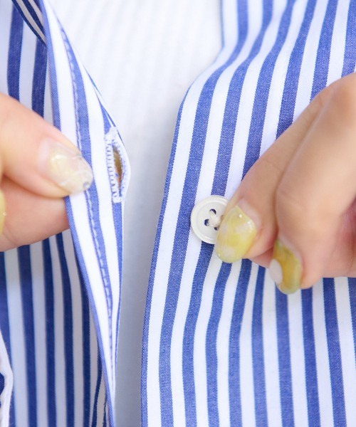 DISCOAT（ディスコート）の「ストライプ袖ワイドビッグシャツ（シャツ/ブラウス・レディース・ネイビー/オレンジ・FREE）」の14枚目の写真