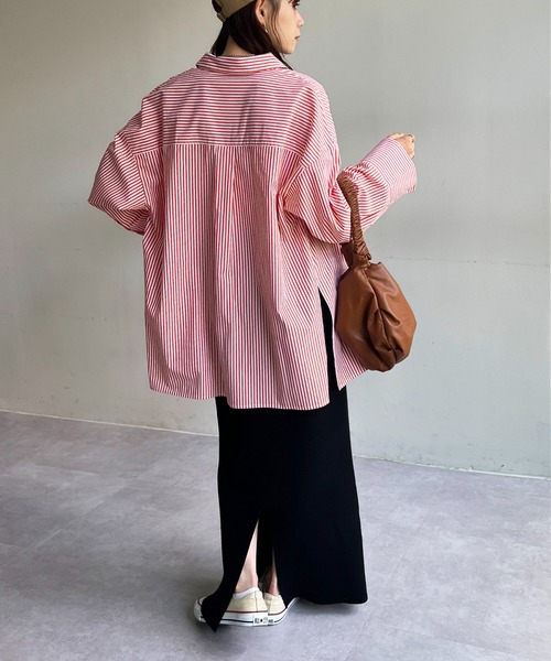 DISCOAT（ディスコート）の「ストライプ袖ワイドビッグシャツ（シャツ/ブラウス・レディース・ネイビー/オレンジ・FREE）」の22枚目の写真