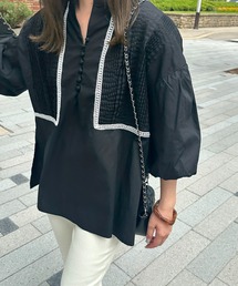 ピンタックボリュームスリーブブラウス