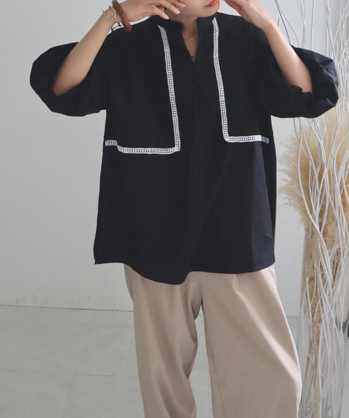 Isn't She?（イズントシー）の「ピンタックボリュームスリーブブラウス（シャツ/ブラウス・レディース・ブラック/オフホワイト/ベージュ・FREE）」の7枚目の写真