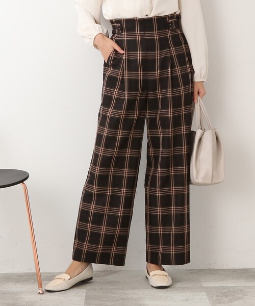 DRESKIP（ドレスキップ）の「◆タブ付き チェック柄 ワイドパンツ（その他パンツ・レディース・キャメル/ブラック系1/ダークブラウン系1・02/03/04）」の5枚目の写真