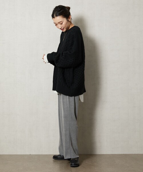 FREAK'S STORE（フリークスストア）の「【WEB限定】パッチワークケーブルニット（ニット/セーター・レディース・オリーブ/ブラック/イエロー/ブルー/グレー/オフホワイト・ﾌﾘ-）」の16枚目の写真