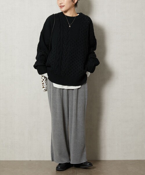 FREAK'S STORE（フリークスストア）の「【WEB限定】パッチワークケーブルニット（ニット/セーター・レディース・オリーブ/ブラック/イエロー/ブルー/グレー/オフホワイト・ﾌﾘ-）」の18枚目の写真