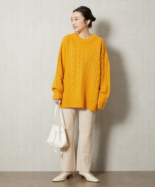 FREAK'S STORE（フリークスストア）の「【WEB限定】パッチワークケーブルニット（ニット/セーター・レディース・オリーブ/ブラック/イエロー/ブルー/グレー/オフホワイト・ﾌﾘ-）」の19枚目の写真