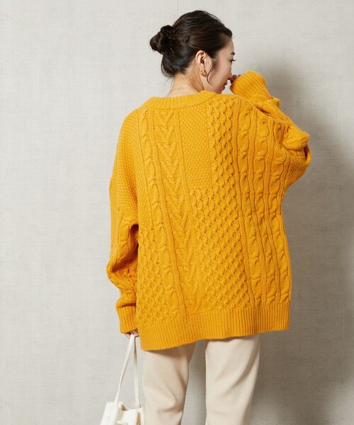 FREAK'S STORE（フリークスストア）の「【WEB限定】パッチワークケーブルニット（ニット/セーター・レディース・オリーブ/ブラック/イエロー/ブルー/グレー/オフホワイト・ﾌﾘ-）」の21枚目の写真