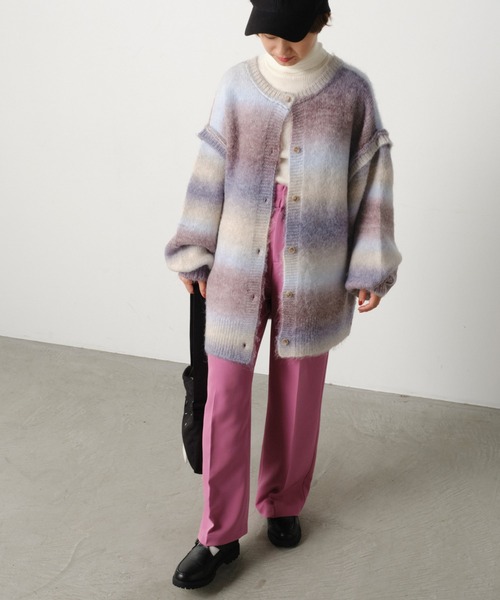 forksy.（フォルクシー）の「【forksy.】2wayオーバーサイズグラデーションニットカーディガン（カーディガン/ボレロ・レディース・パープル/グレー/ピンク/グリーン・FREE）」の6枚目の写真