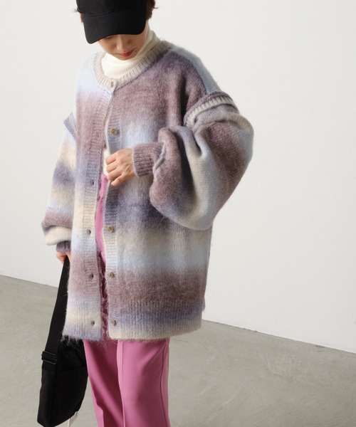forksy.（フォルクシー）の「【forksy.】2wayオーバーサイズグラデーションニットカーディガン（カーディガン/ボレロ・レディース・パープル/グレー/ピンク/グリーン・FREE）」の11枚目の写真