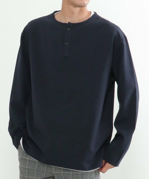 ikka(イッカ)の「【2点セット】ヘンリーネックシャツTインナーセット(シャツ/ブラウス・メンズ・スモークグレー/ネイビー/その他1・S/M/L/XL)」の3枚目の写真