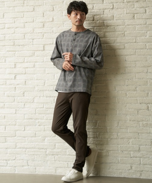 ikka(イッカ)の「【2点セット】ヘンリーネックシャツTインナーセット(シャツ/ブラウス・メンズ・スモークグレー/ネイビー/その他1・S/M/L/XL)」の4枚目の写真