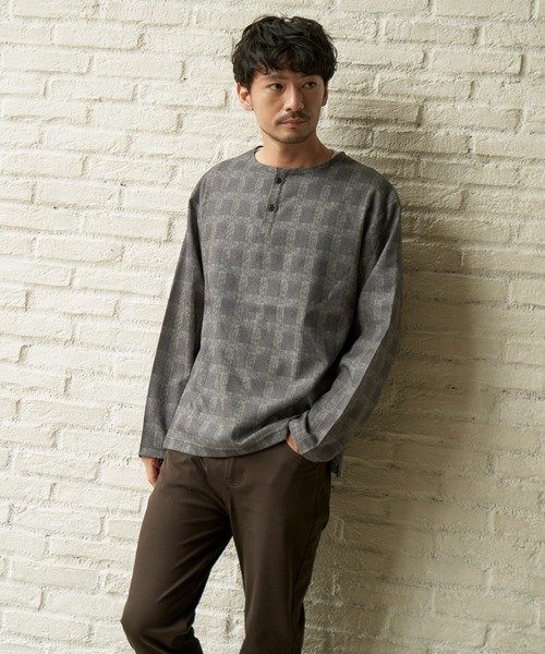 ikka(イッカ)の「【2点セット】ヘンリーネックシャツTインナーセット(シャツ/ブラウス・メンズ・スモークグレー/ネイビー/その他1・S/M/L/XL)」の10枚目の写真