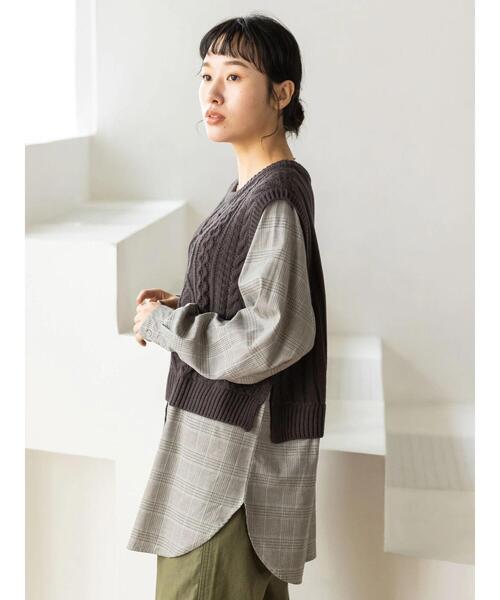 CRAFT STANDARD BOUTIQUE(クラフトスタンダードブティック)の「ケーブルニットドッキングシャツ *(ニット/セーター・レディース・パープル/チャコールグレー・FREE)」の6枚目の写真