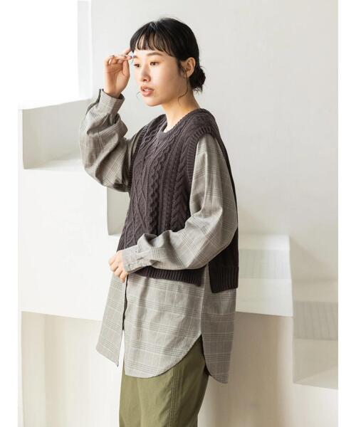CRAFT STANDARD BOUTIQUE(クラフトスタンダードブティック)の「ケーブルニットドッキングシャツ *(ニット/セーター・レディース・パープル/チャコールグレー・FREE)」の7枚目の写真