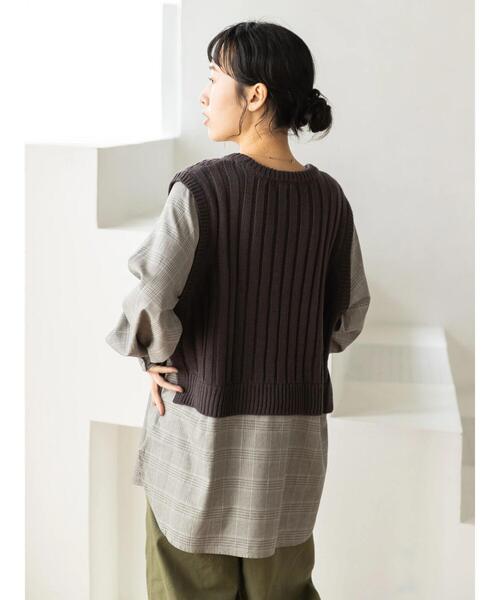 CRAFT STANDARD BOUTIQUE(クラフトスタンダードブティック)の「ケーブルニットドッキングシャツ *(ニット/セーター・レディース・パープル/チャコールグレー・FREE)」の8枚目の写真