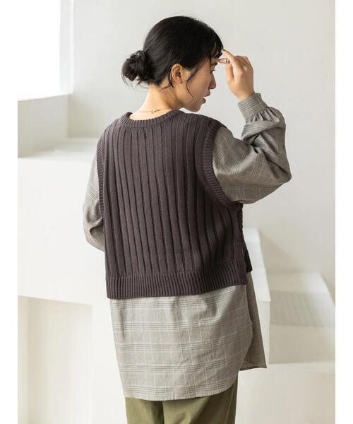 CRAFT STANDARD BOUTIQUE(クラフトスタンダードブティック)の「ケーブルニットドッキングシャツ *(ニット/セーター・レディース・パープル/チャコールグレー・FREE)」の9枚目の写真