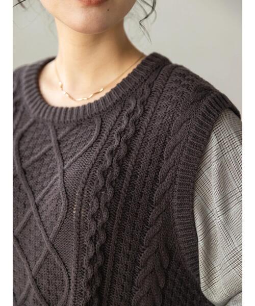 CRAFT STANDARD BOUTIQUE(クラフトスタンダードブティック)の「ケーブルニットドッキングシャツ *(ニット/セーター・レディース・パープル/チャコールグレー・FREE)」の14枚目の写真