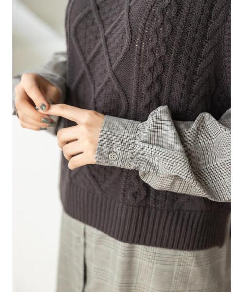 CRAFT STANDARD BOUTIQUE(クラフトスタンダードブティック)の「ケーブルニットドッキングシャツ *(ニット/セーター・レディース・パープル/チャコールグレー・FREE)」の15枚目の写真