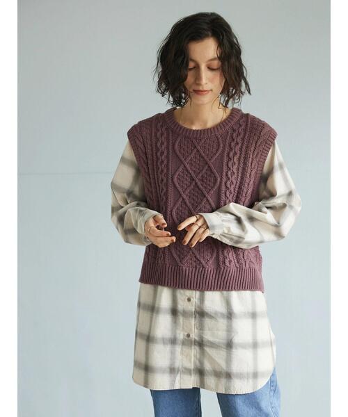 CRAFT STANDARD BOUTIQUE(クラフトスタンダードブティック)の「ケーブルニットドッキングシャツ *(ニット/セーター・レディース・パープル/チャコールグレー・FREE)」の17枚目の写真