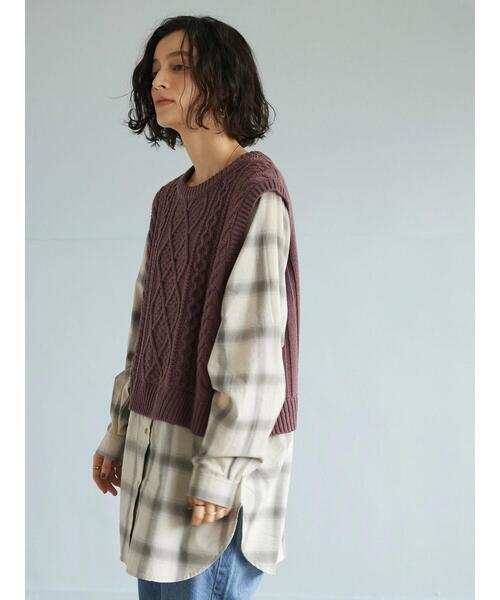 CRAFT STANDARD BOUTIQUE(クラフトスタンダードブティック)の「ケーブルニットドッキングシャツ *(ニット/セーター・レディース・パープル/チャコールグレー・FREE)」の18枚目の写真