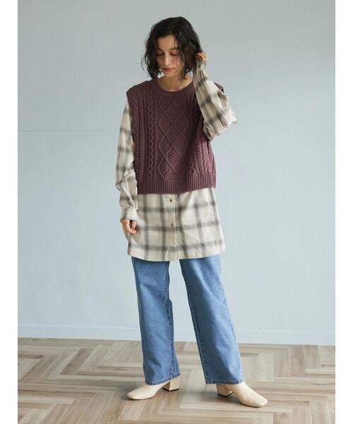 CRAFT STANDARD BOUTIQUE(クラフトスタンダードブティック)の「ケーブルニットドッキングシャツ *(ニット/セーター・レディース・パープル/チャコールグレー・FREE)」の19枚目の写真